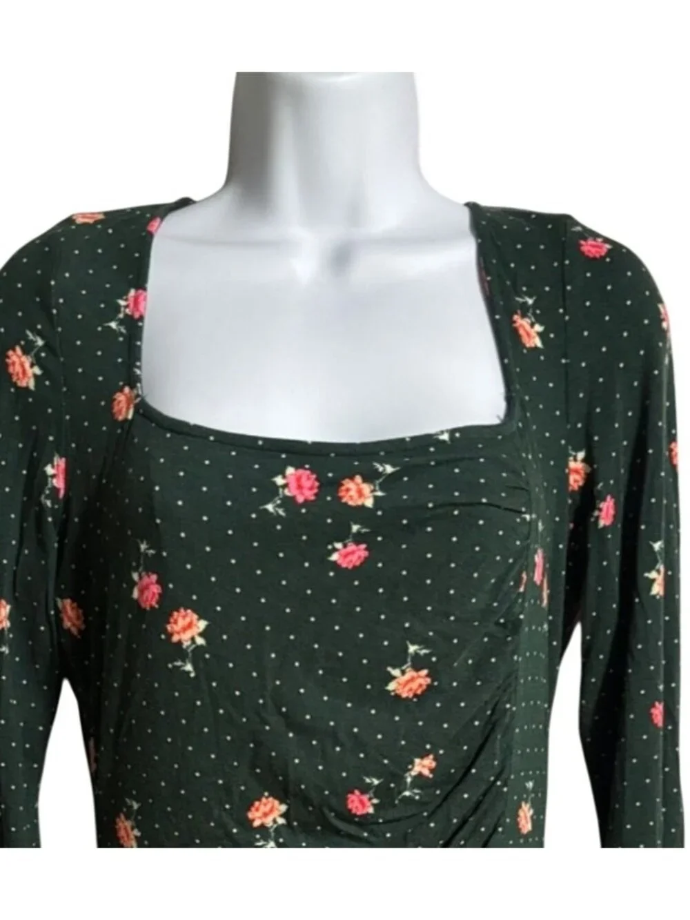 Free People Celia Mini Dress Size S Emerald Jewel Floral Polka Dot Print Ruched